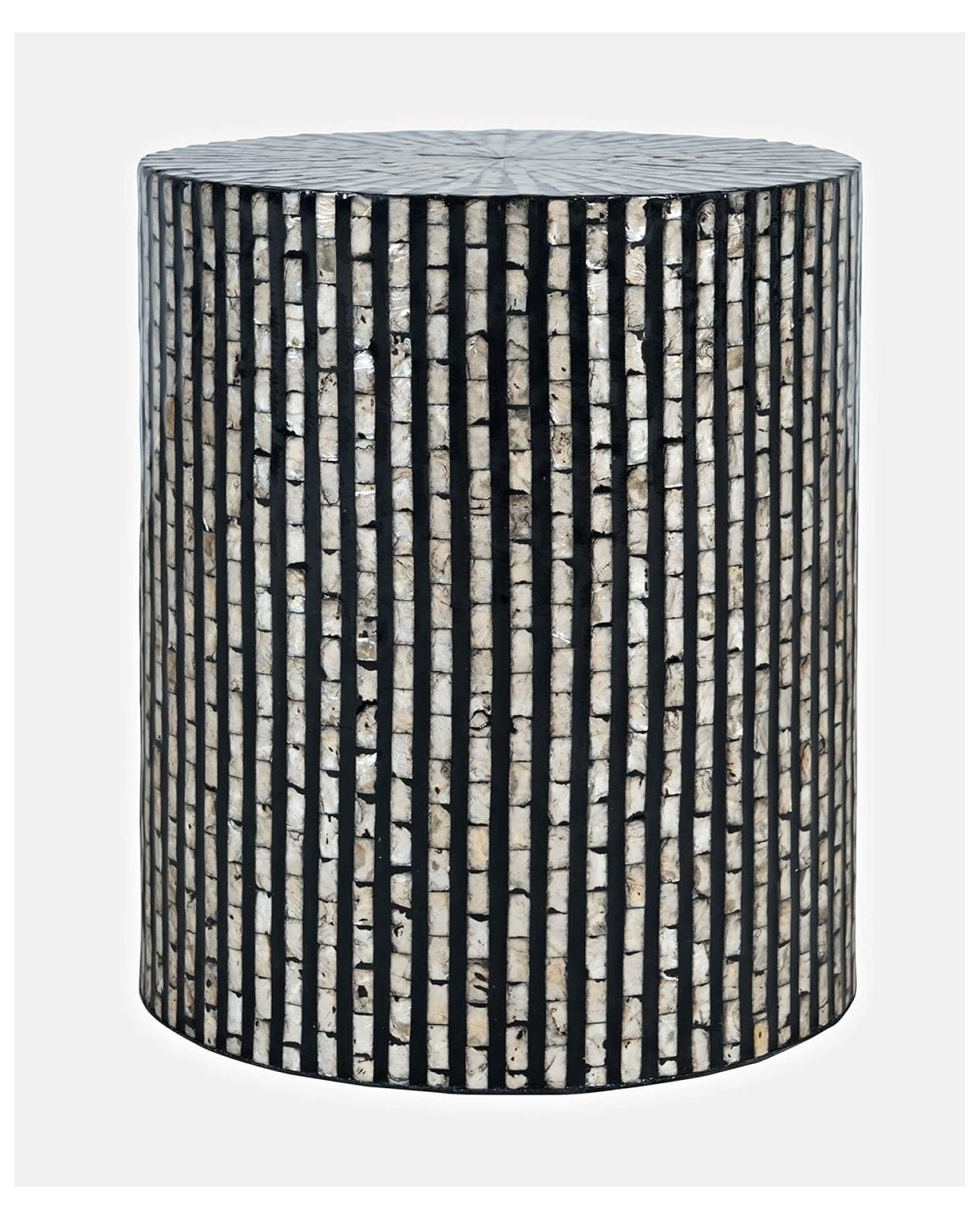 Round Black and White Capiz Shell Accent Table