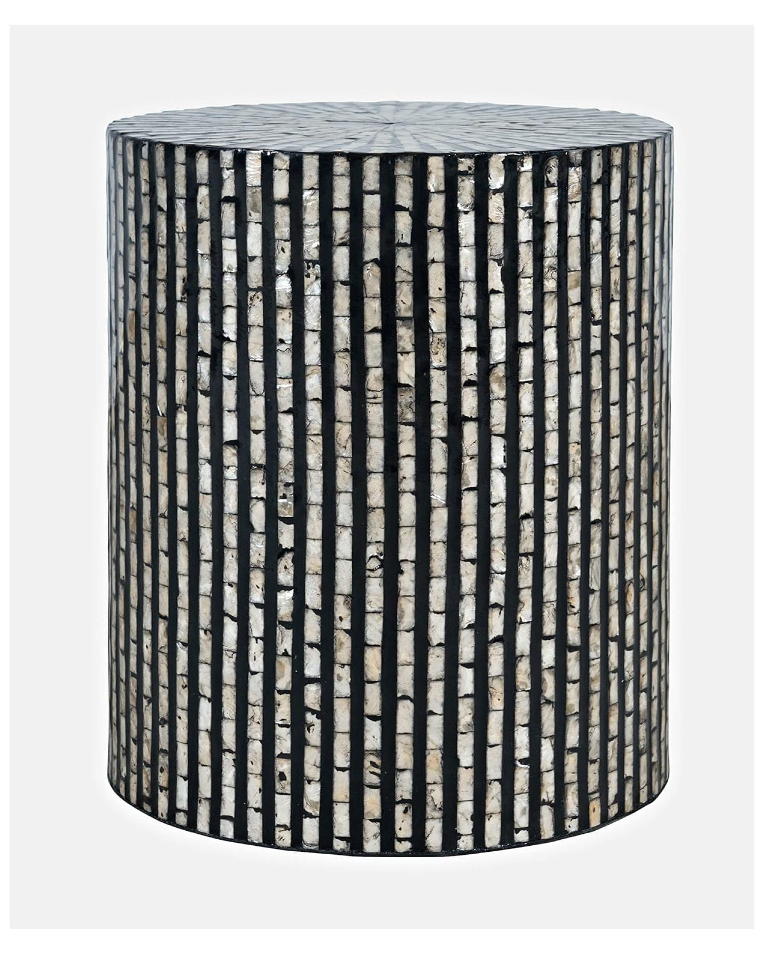 Round Black and White Capiz Shell Accent Table