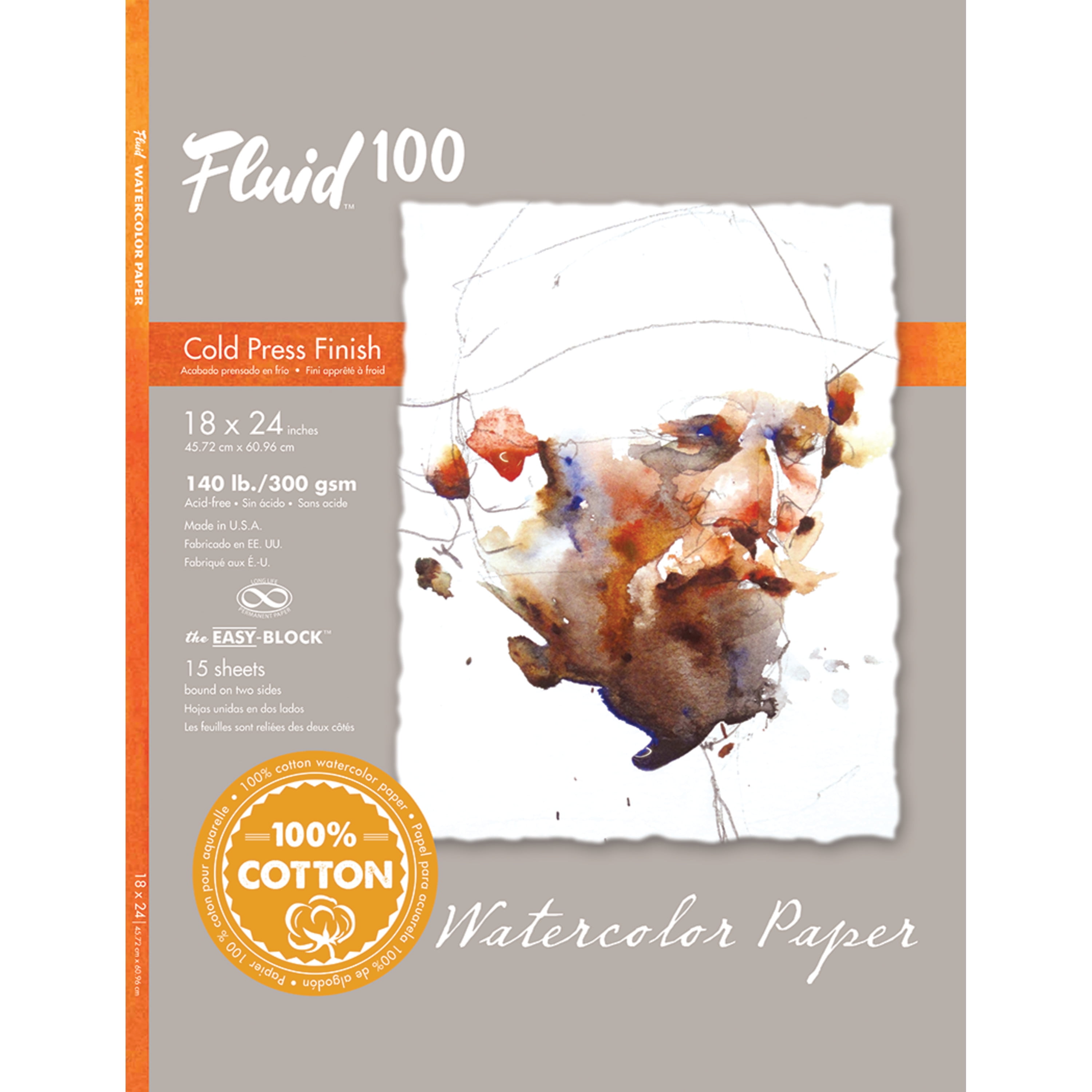 Global Art Fluid Watercolor Paper Block, Hot-Press, 16in x 20in 15 Sheets/Pad,  