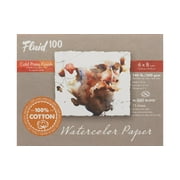 Fluid 100 Watercolor Paper Block - 100% Cotton Cold Press, 140lb / 300 gsm - 6 x 8 in, 15 Sheets, Acid-Free Four-Side Glued Artist Pad