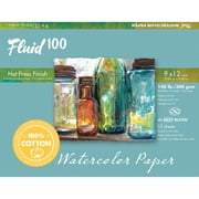 Global Art Fluid 100 Watercolor Paper Block, Hot Press, 9in x 12in, 15 Sheets/Block