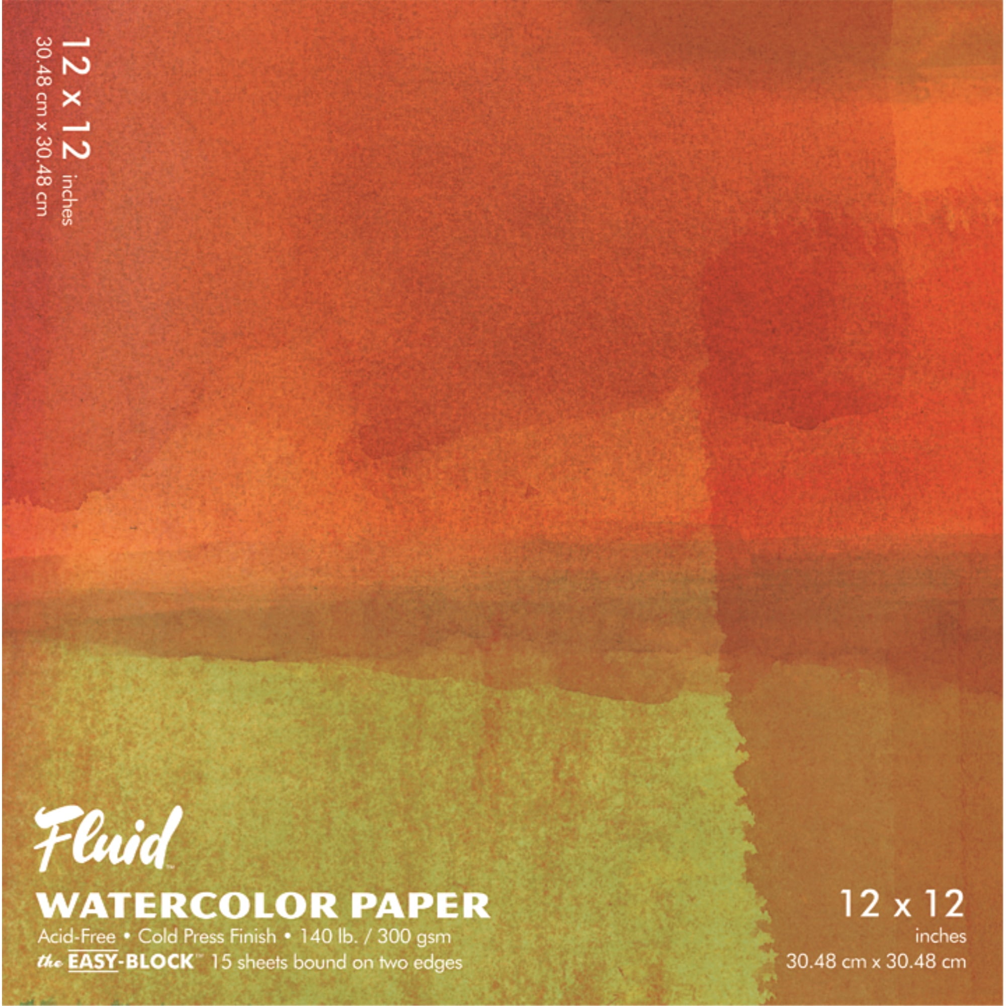 Global Art Fluid Watercolor Paper Block, Cold-Press, 12" x 12" 15 Sheets/Pad