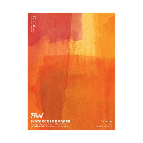 Global Art Fluid Watercolor Paper Block, Cold-Press, 12in x 16in 15 Sheets/Pad