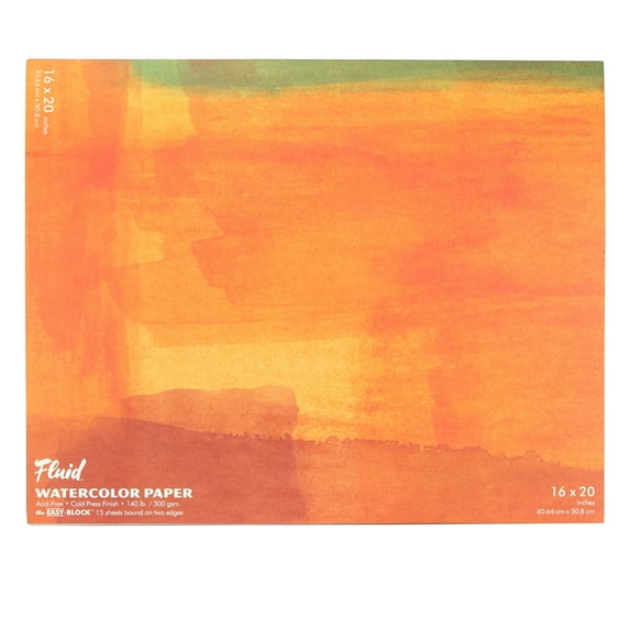 Global Art Fluid Watercolor Paper Block, Cold-Press, 16in x 20in 15 Sheets/Pad
