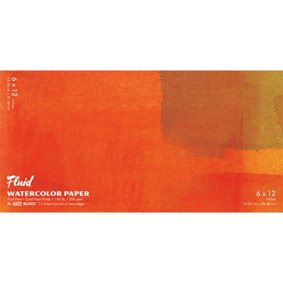 Global Art Fluid Watercolor Paper Block, Cold-Press, 6in x 12in 15 Sheets/Pad