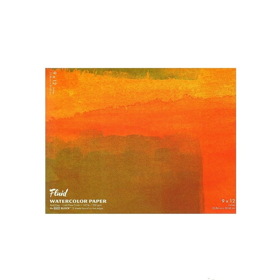 Global Art Fluid Watercolor Paper Block, Cold-Press, 9" x 12" 15 Sheets/Pad