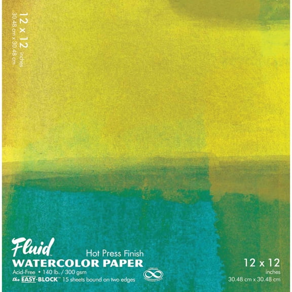 Global Art Fluid Watercolor Paper Block, Hot-Press, 12in x 12in 15 Sheets/Pad,
