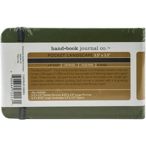 Global Art Handbook Travelogue Artist Journal, Pocket Landscape, 5.5" x 3.5", Cadmium Green