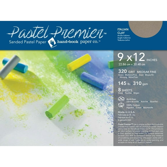 Global Art Pastel Premier Sanded Paper, 320 Grit, Italian Clay, 9" x 12", 8 Sheets/Pkg.