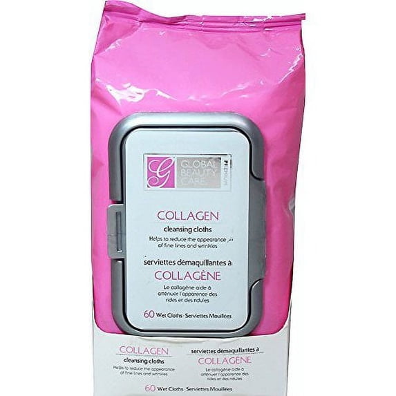 Global Beauty Care Premium Collagen Cleansing Cloths-60 Pack Wipes