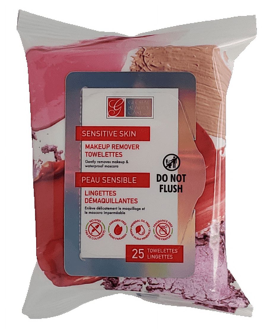 Global Beauty Care Sensitive Skin Towelettes Makeup Remover Wipes 25