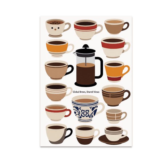 Global Brews Shared Views Coffee Culture Art - Coffee Enthusiast - 13x19 Poster Print