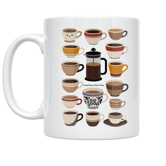 Global Brews, Shared Views - Cultural Coffee Enthusiast - 11 oz Ceramic Coffee Mug