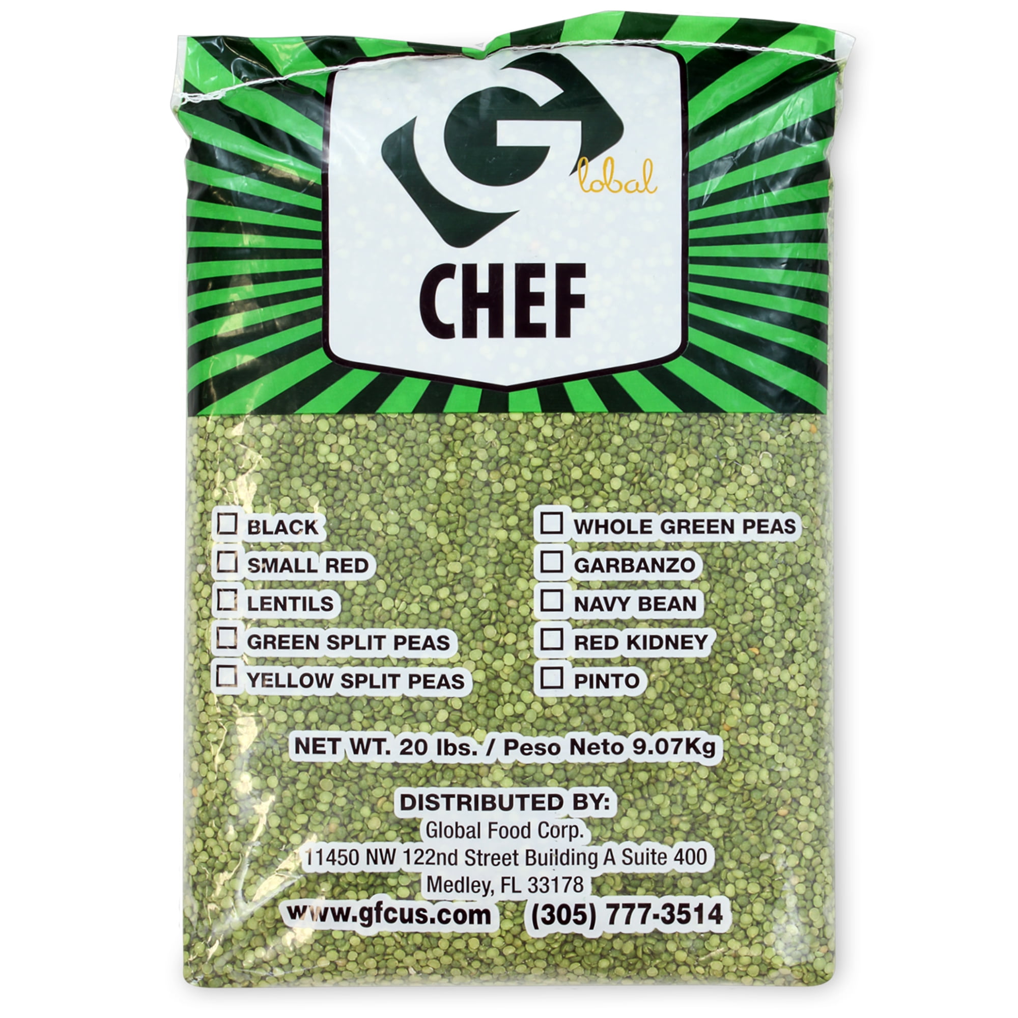 Global Chef Green Split Peas Dry 20 LBS Food Grains Green Split Pea Bulk Bag