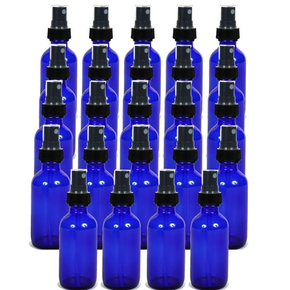 Global Cobalt Blue 1oz Black Mist Sprayer Bottle (30ml) Pack of 24 - Glass Tincture Bottles with Black Mist Sprayers for Essential Oils & More Liquids - Leakproof Travel Bottles