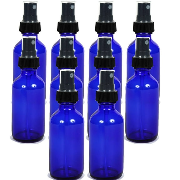 Global Cobalt Blue 2oz Black Mist Sprayer Bottle (60ml) Pack of 10 - Glass Tincture Bottles with Black Mist Sprayers for Essential Oils & More Liquids - Leakproof Travel Bottles