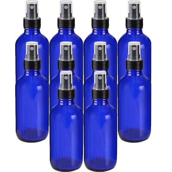 Global Cobalt Blue 4oz Black Mist Sprayer Bottle (120ml) Pack of 10 - Glass Tincture Bottles with Black Mist Sprayers for Essential Oils & More Liquids - Leakproof Travel Bottles