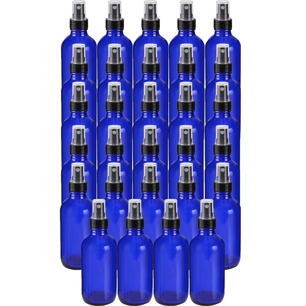 Global Cobalt Blue 4oz Black Mist Sprayer Bottle (120ml) Pack of 24 - Glass Tincture Bottles with Black Mist Sprayers for Essential Oils & More Liquids - Leakproof Travel Bottles