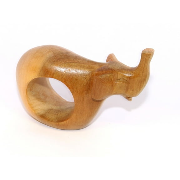 Global Crafts Elephant Napkin Ring - Part of Set of Six Mahogany Wood Animal Napkin Rings