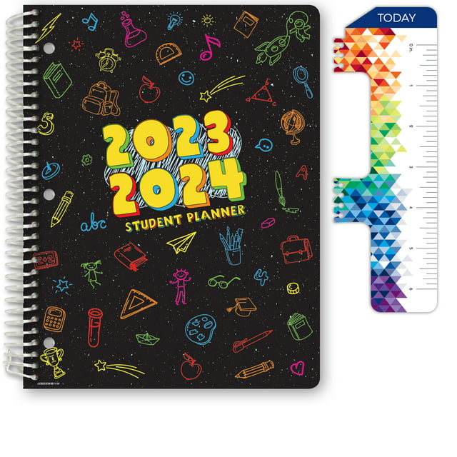 Global Datebooks Dated Elementary Student Planner for Academic Year 2023-2024 Includes Ruler/Bookmark and Planning Stickers (Matrix Style - 8.5"x11" - Chalkboard)