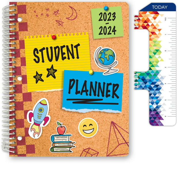 Global Datebooks Dated Elementary Student Planner for Academic Year 2023-2024 Includes Ruler/Bookmark and Planning Stickers (Matrix Style - 8.5"x11" - Corkboard)