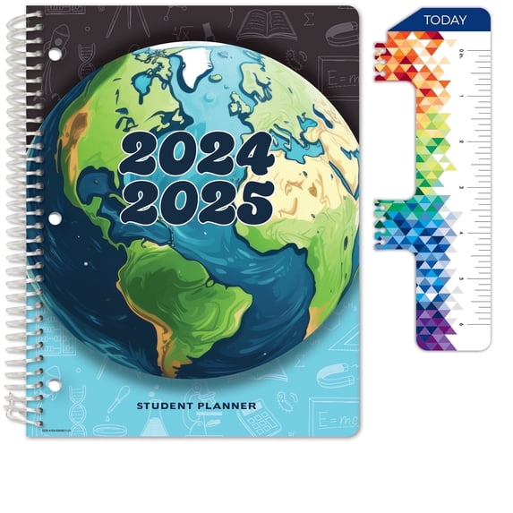 Global Datebooks Dated Elementary Student Planner for Academic Year 2024-2025 Includes Ruler/Bookmark and Planning Stickers (August 2024 through June 2025, Matrix Style - 8.5"x11" - Earth)