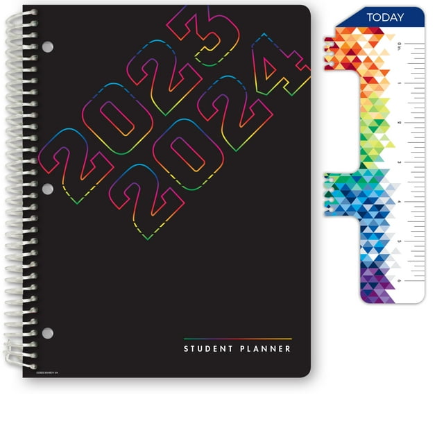 Global Datebooks Dated Middle or High School Secondary Student Planner for Academic Year 2023-2024 (August 2023 through June 2024) Matrix Style - Large 8.5"x 11" - Black Rainbow Numbers