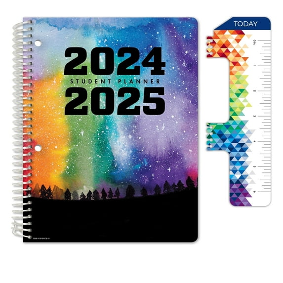 Global Datebooks Dated Middle or High School Secondary Student Planner for Academic Year 2024-2025 Includes Ruler/Bookmark and Planning Stickers (Matrix Style - Medium 7"x 9" - Rainbow Silhouette)