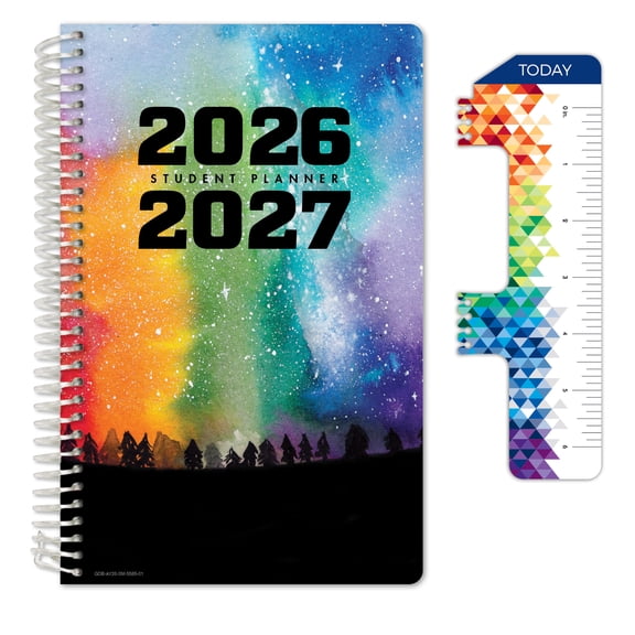 Global Datebooks Secondary Student Planner AY 2026-2027 - Matrix Style - 5.5"x8.5" (Rainbow Silhouette)