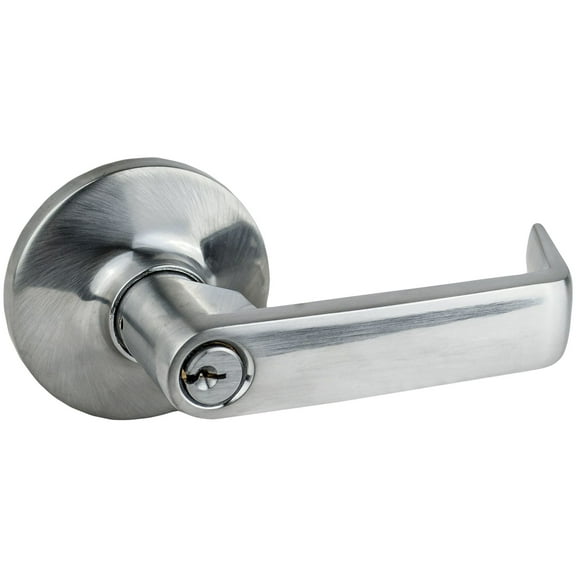 Global Door Controls Lever Handle Exit Device Trim with Entry Function in Satin Chrome Finish