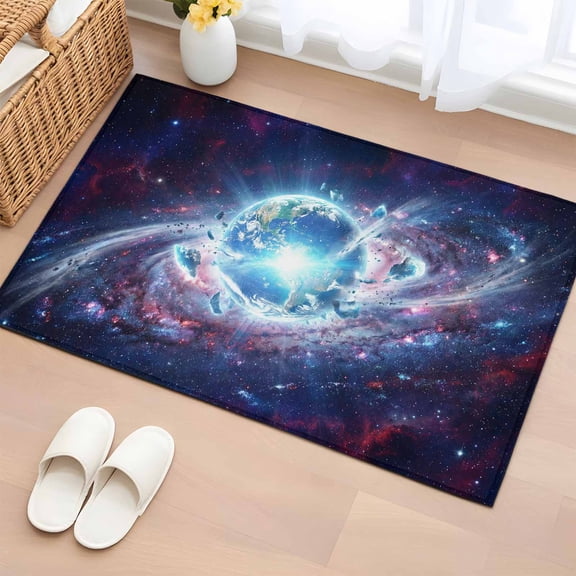 Global Explosion Entryway Rug 2'x3'&nbsp; Non Slip Front Door Mats, Modern Abstract Art Galaxy Universe Entrance Rugs Indoor Outdoor Carpet, Washable Floor Mats Small Area Rug for Bedroom Kitchen