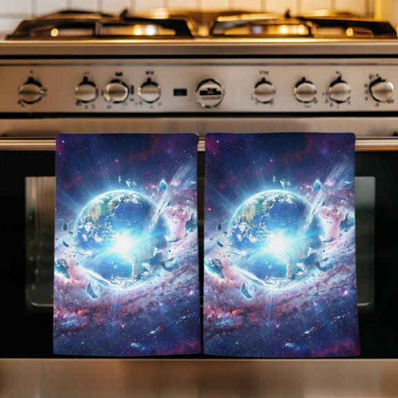 Global Explosion Kitchen Towels Set of 1, Modern Abstract Art Galaxy Universe Absorbent Dish Towels for Kitchen, Microfiber Hand Towel, Quick Drying Tea Towel for Cleaning Decorative Dishcloths
