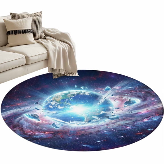 Global Explosion Round Area Rugs Collection 3', Modern Abstract Art Galaxy Universe Non Slip Indoor Circular Throw Runner Rug Floor Mat Carpet for Living Room Dining Table Bedroom Nursery
