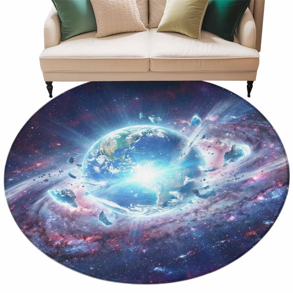 Global Explosion Round Area Rugs Collection 5', Modern Abstract Art Galaxy Universe Non Slip Indoor Circular Throw Runner Rug Floor Mat Carpet for Living Room Dining Table Bedroom Nursery