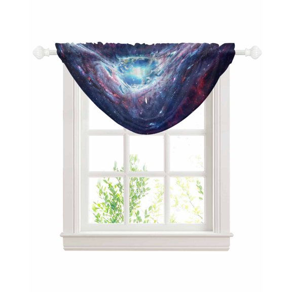 Global Explosion Sheer Waterfall Valance Curtains for Window, Modern Abstract Art Galaxy Universe Rod Pocket Sheer Topper Swag Curtains for Living Room, Kitchen 38.5"W x 47.2"L, 1 Panel