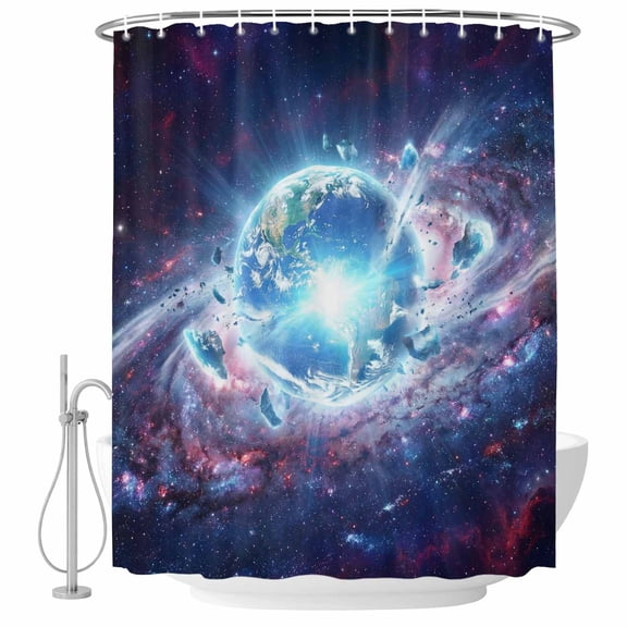 Global Explosion Shower Curtain, Waterproof Shower Curtains for Bathroom, Modern Abstract Art Galaxy Universe Washable Fabric Bathtub Curtain Set Bath Decor with 12 Hooks Stall 36"x72"