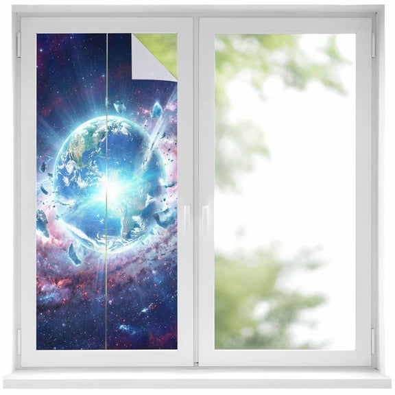 Global Explosion Window Privacy Film, Modern Abstract Art Galaxy Universe Static Cling UV Sun Blocking Heat Control Window Tint Day and Night, Non-Adhesive One Way Windows Privacy Cover 19.6''x39.3''