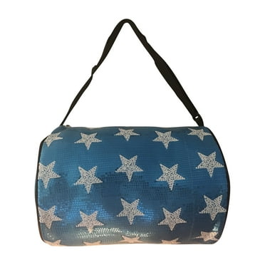 Global FBA, INC. Girls Dance Duffel Bag White Sequin Star (Turquoise)