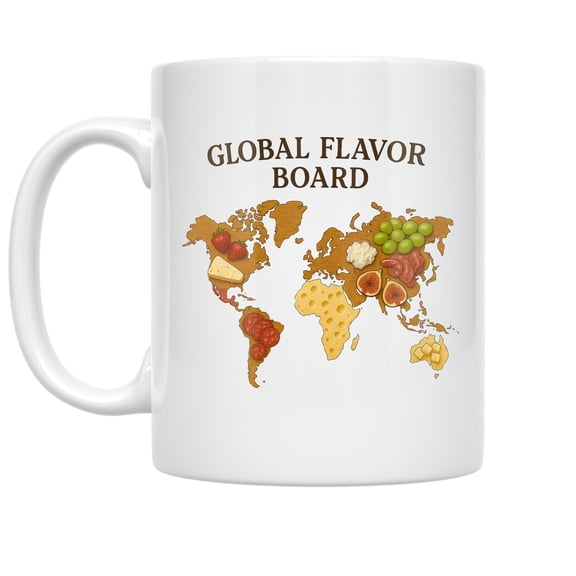 Global Flavor Bliss 11 oz Coffee Mug - Illustrated World Map White Ceramic