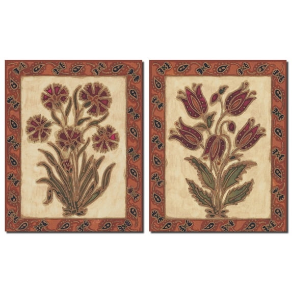 Global Flowers I Lovely, Vintage Red Tulips and Flowers; Floral Decor; Two 11X14 Poster Prints