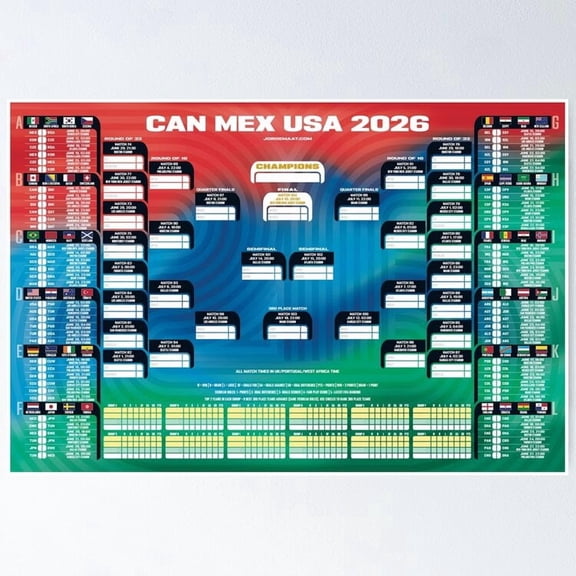 Global Football Championship Schedule United Kingdom Time Zone Wall Art Sports Decor, Unframed Poster