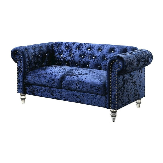 Global Furniture USA Dark Blue Velvet Tufted KD Loveseat