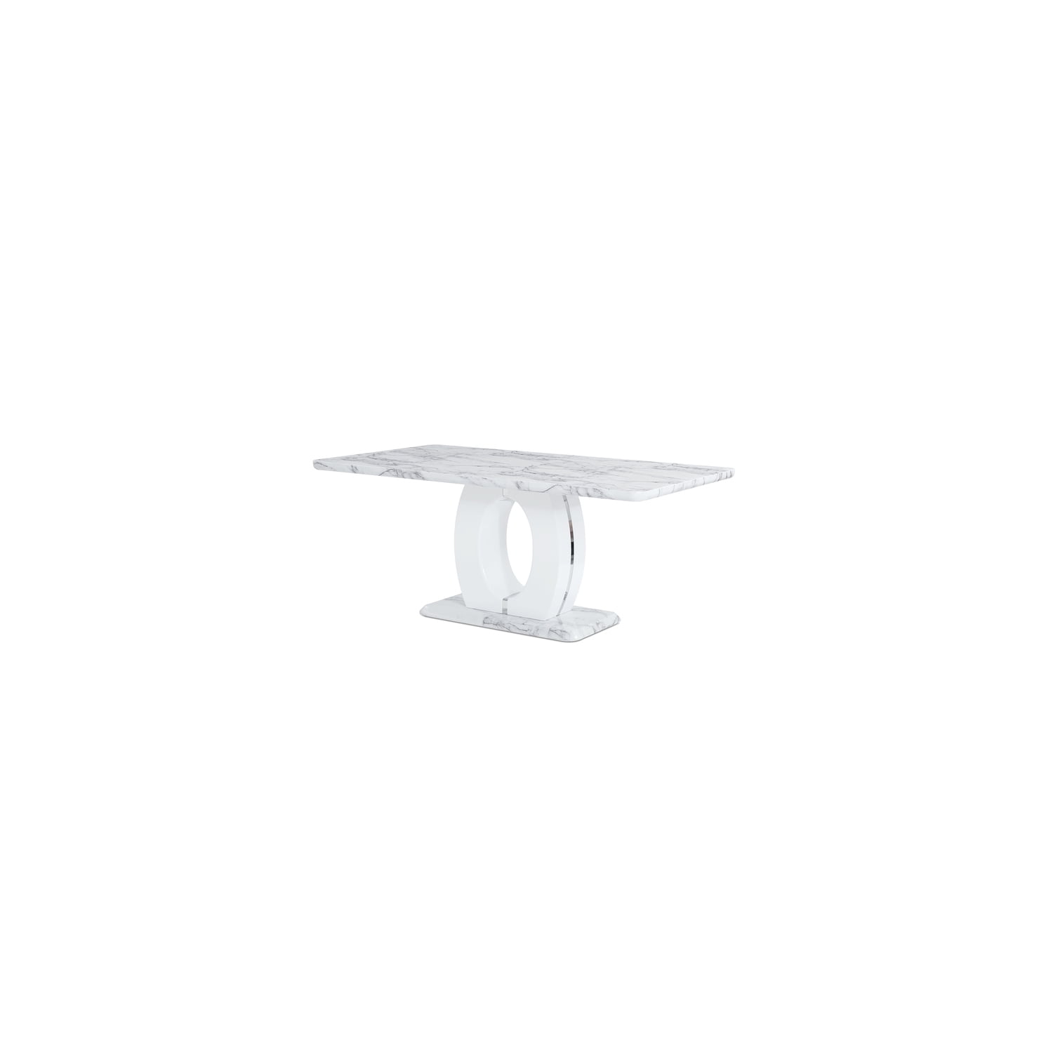 Contemporary White Marble and Wood Round Dining Table for Six
