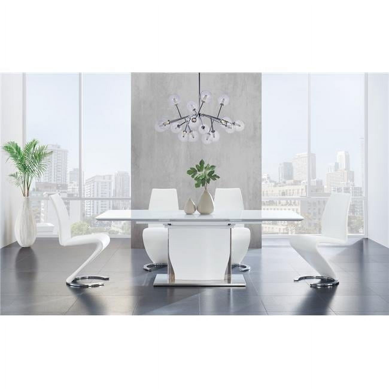 White and Silver High Gloss Dining Table with 4 Chairs
