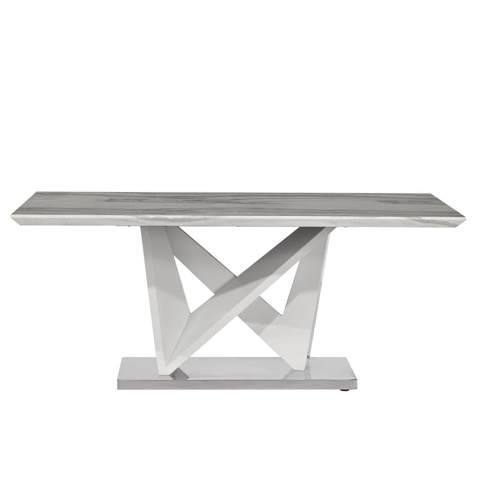 Contemporary Quad-Pod Marble and Wood Dining Table