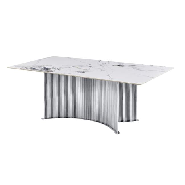White Faux Marble Ceramic Counter Height Dining Table with Stainless Steel Base