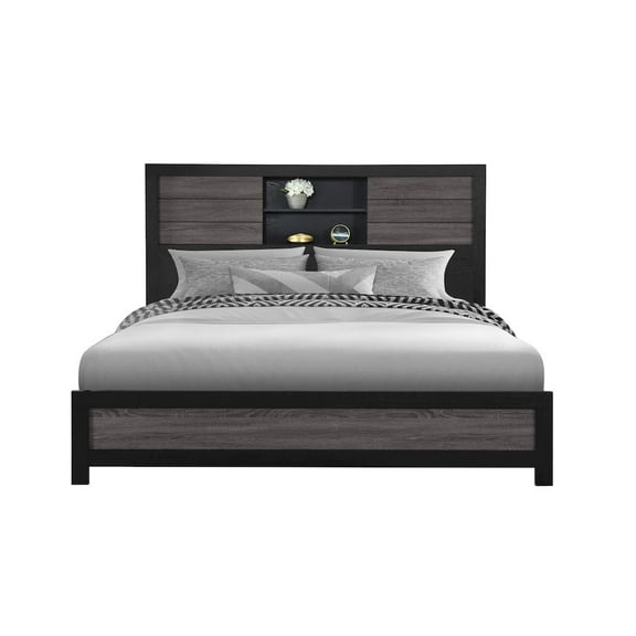 LISBON GREY/BLACK BOOKCASE KING BED