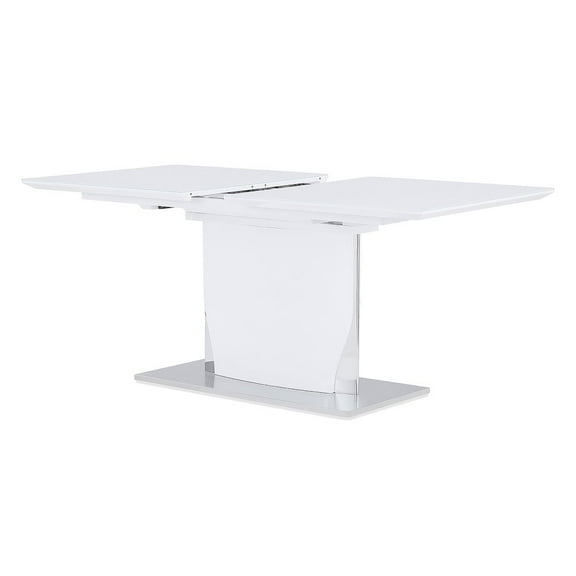 Global Furniture Glossy White Glass Top Extendable Dining Table