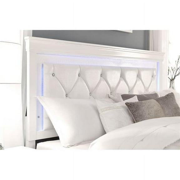 Global Furniture POMPEI-WHITE-KB W-LED DR MR NS Pompei King Bedroom Set - White - 4 Piece