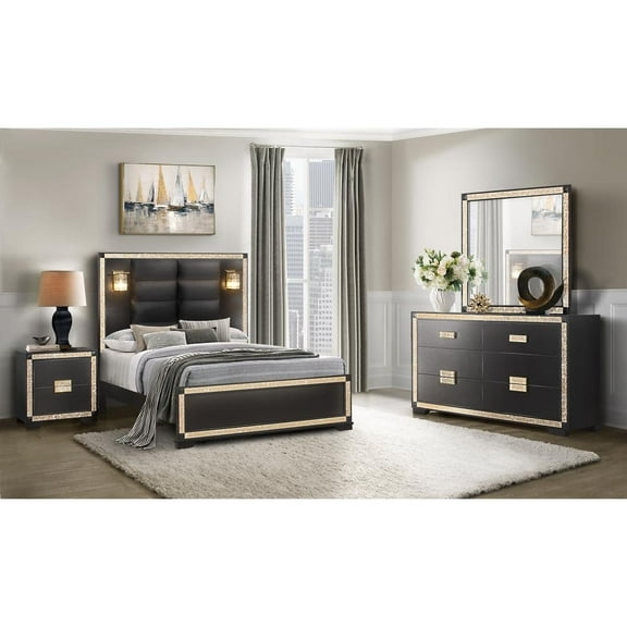 Global Furniture Traditional Glam Full Bed Group With Lamps Set
